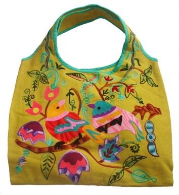 Tasche XXL Shopper Gipsy Ibiza Style - Vögel und Blumen Stickerei