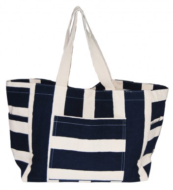 maritime XXL Strandtasche Shopper aus Segeltuch - weiß blau