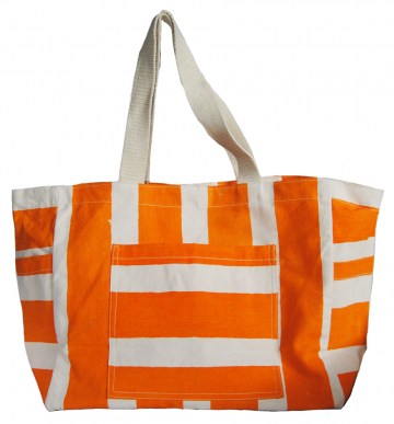 maritime XXL Strandtasche Shopper aus Segeltuch - weiß orange